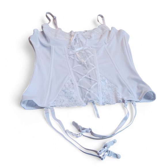 Lace and Mesh Adjustable Lace Up White Corset Garter Lingerie Size L - Picture 8 of 10